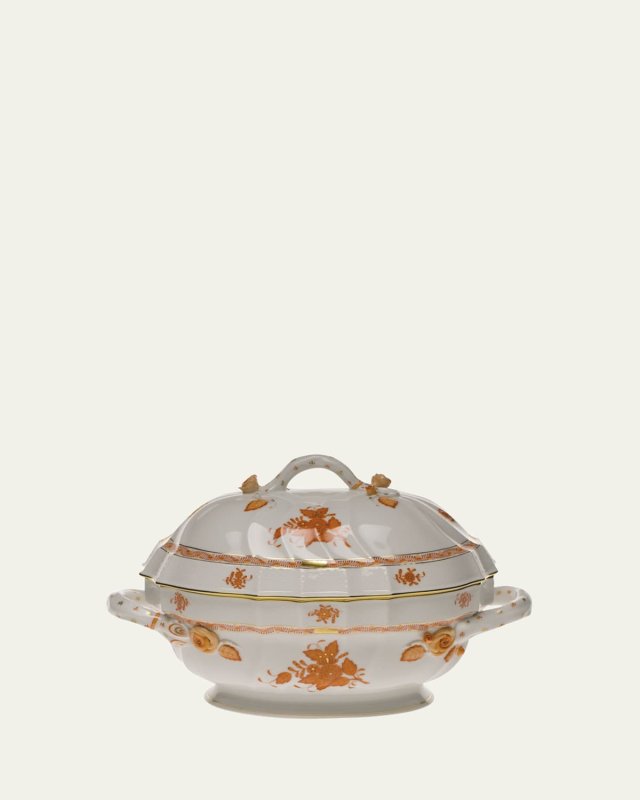 Chinese Bouquet Rust Tureen with Branch Handle